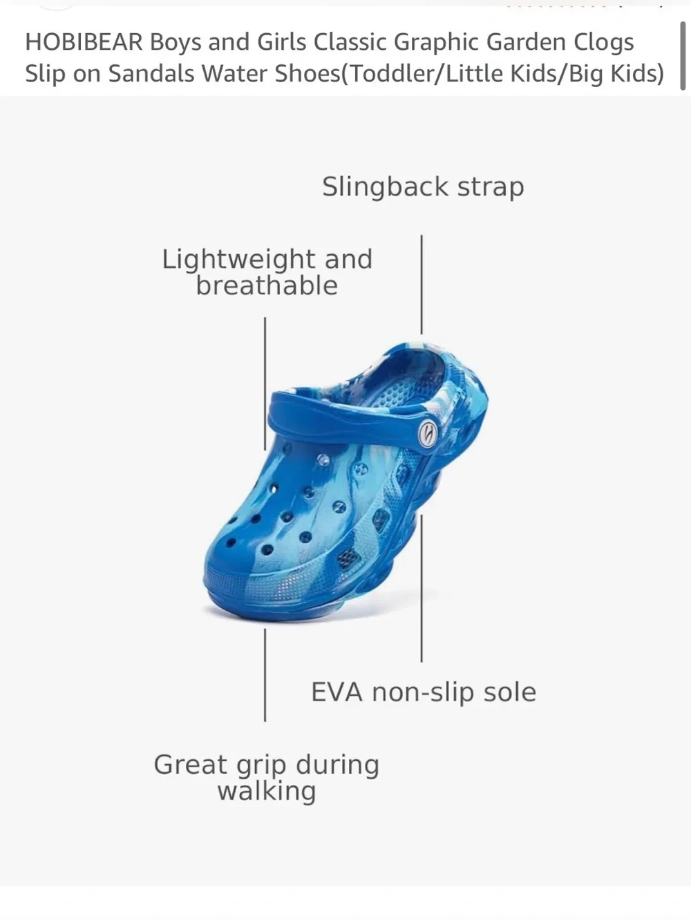 HOBIBEAR Kids Dark Blue Slip-On Water Clogs - Kids Water Shoes